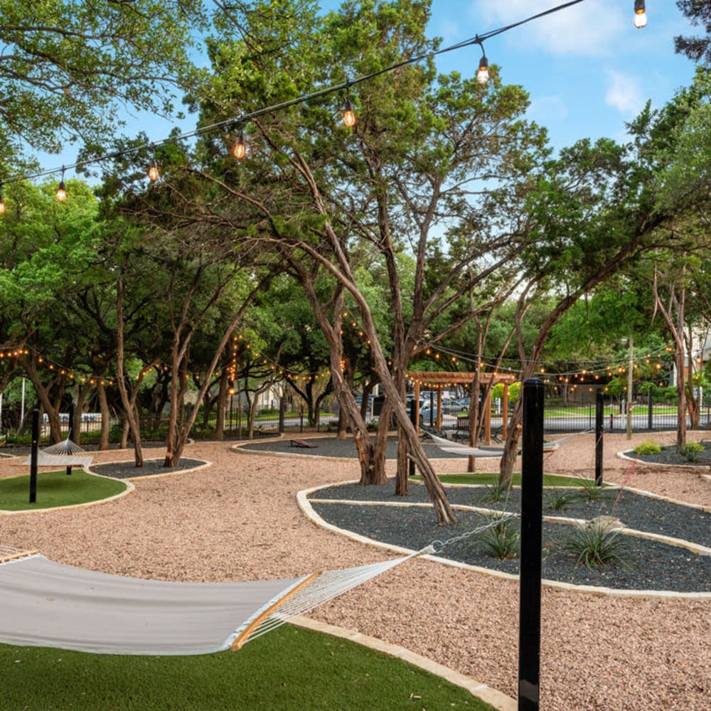Community hammock spaces at Landmark at Barton Creek in Austin, Texas