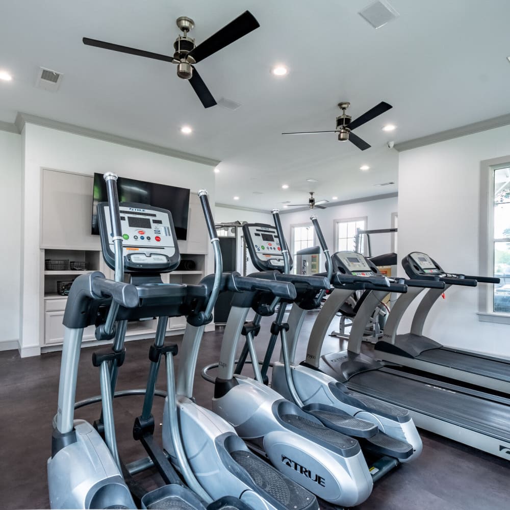 Fitness center with treadmills at Mission Ranch in Mesquite, Texas