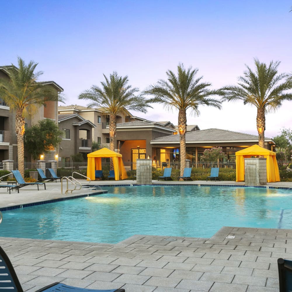 Swimming pool with private cabanas at Zinc in Avondale, Arizona