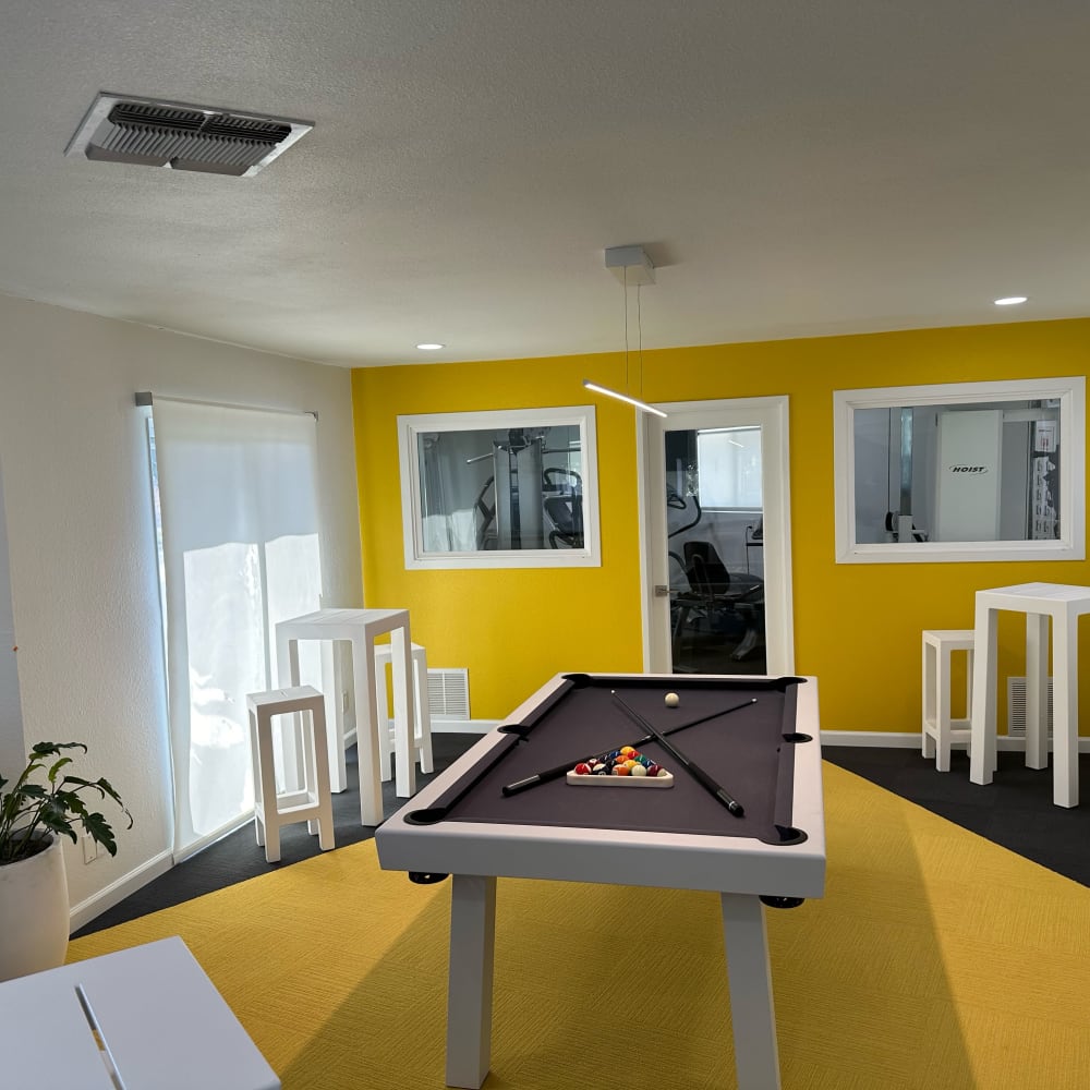 Game room with pool table at Temescal in Davis, California
