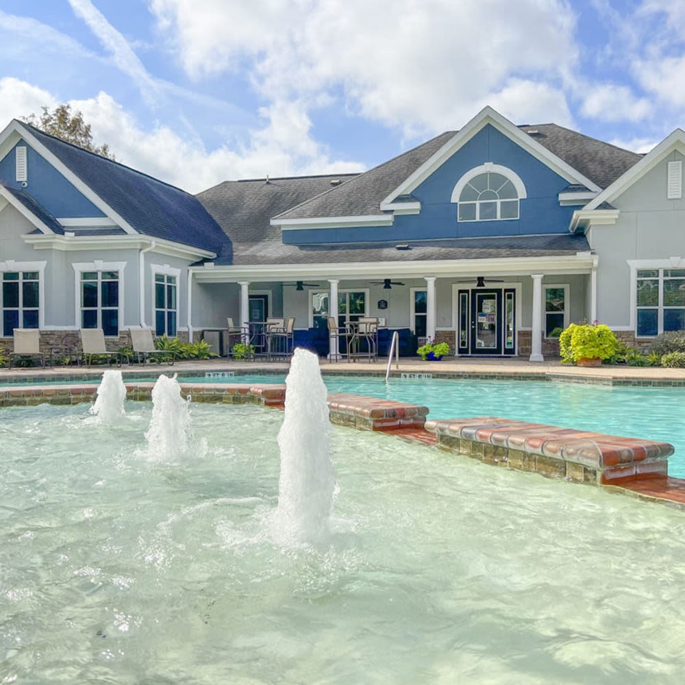 Resort-style swimming pool at Villas at West Road in Houston, Texas