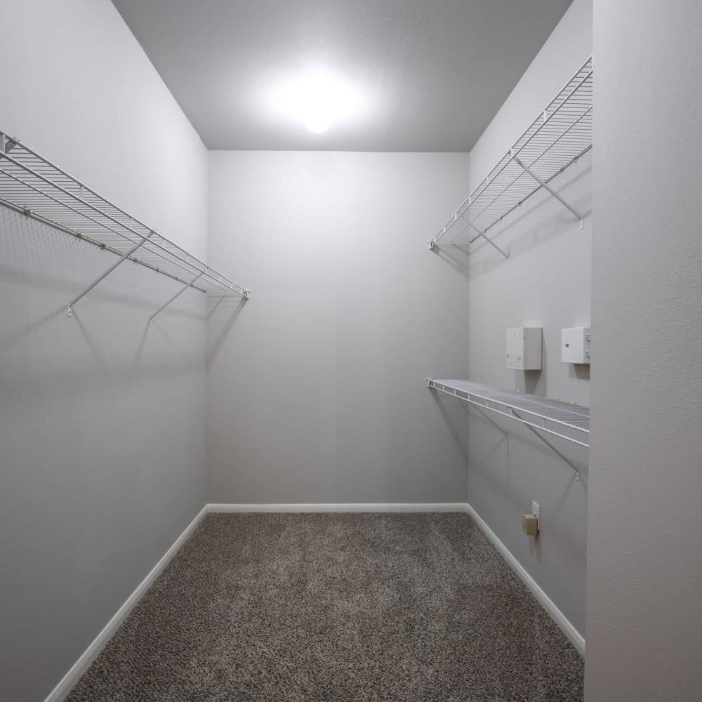 Large walk-in closet at Villas at West Road in Houston, Texas