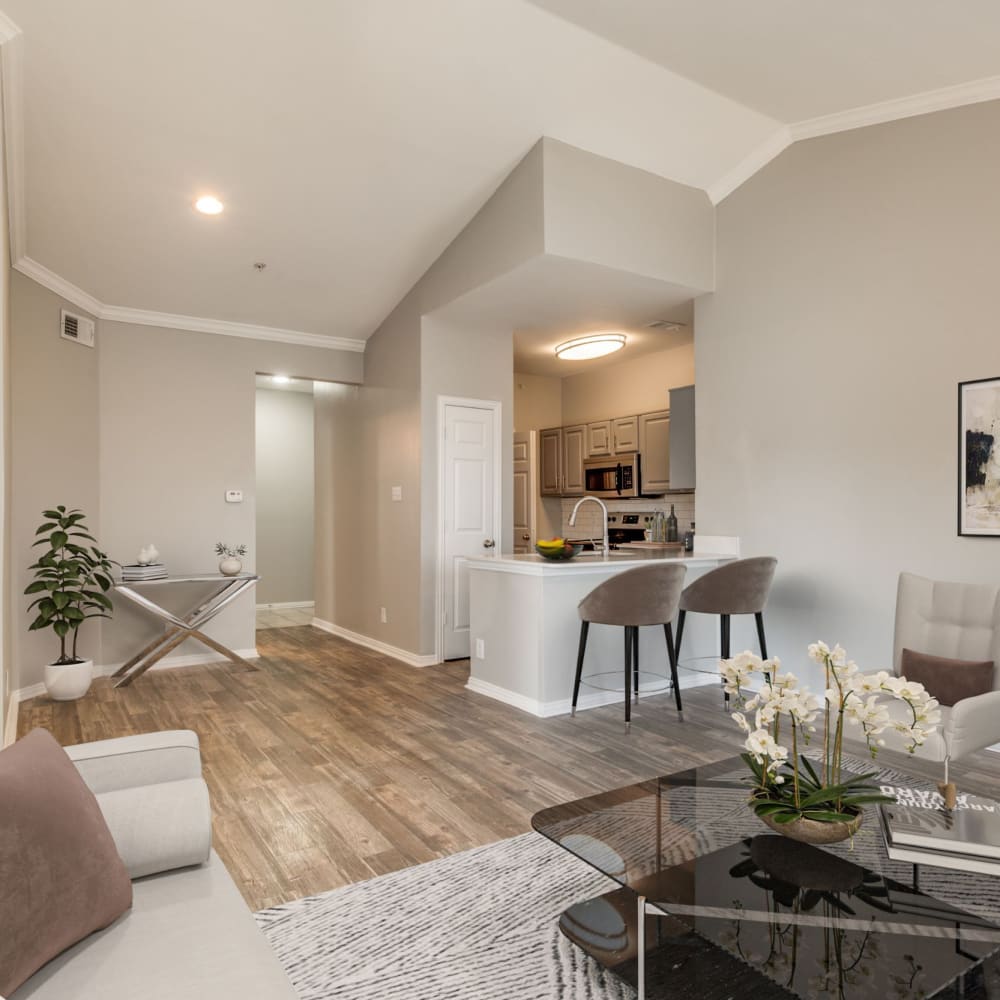 Model living space at The Heights in Arlington, Texas