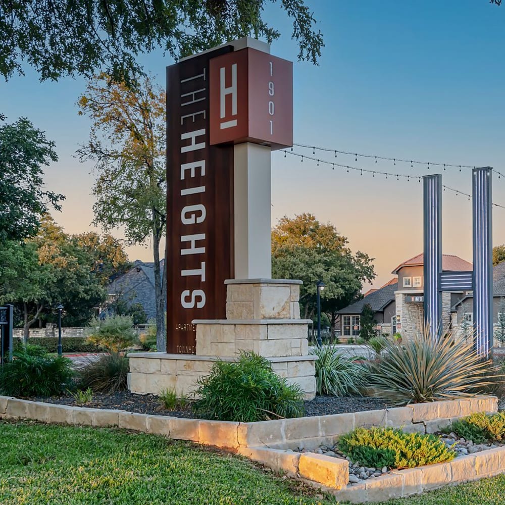 Exterior sign at The Heights in Arlington, Texas