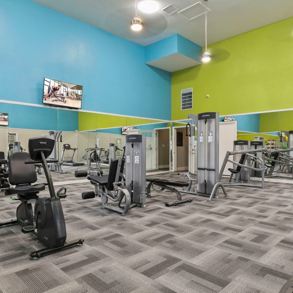 Fitness center with cardio equipment at Rancho Mirage in Irving, Texas