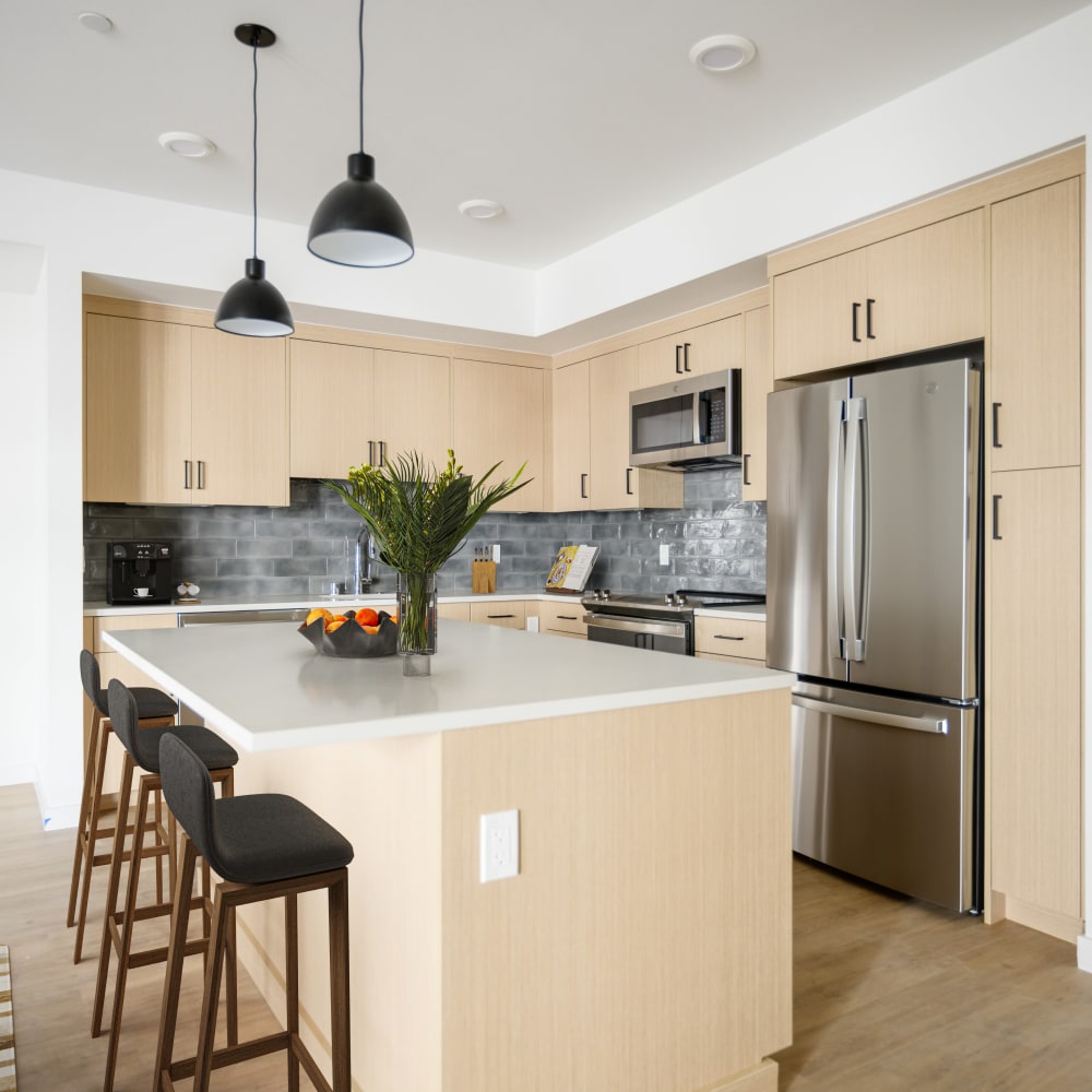 Kitchen with island at Artisan Crossing in Belmont, California