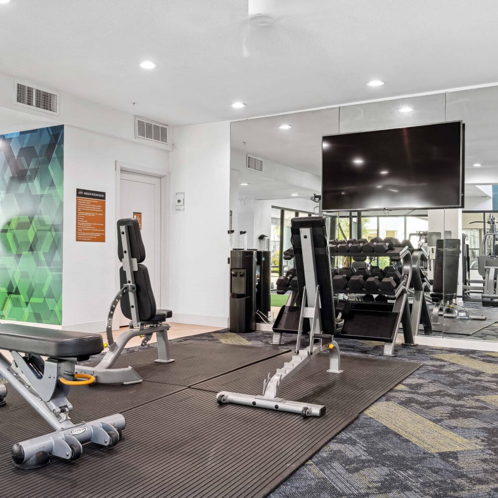 Fitness center with exercise machines at Jade Scottsdale in Scottsdale, Arizona
