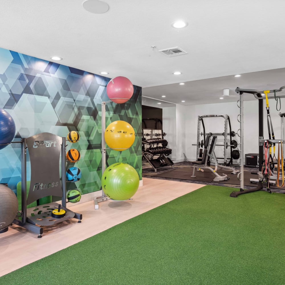 Fitness center with exercise balls at Jade Scottsdale in Scottsdale, Arizona