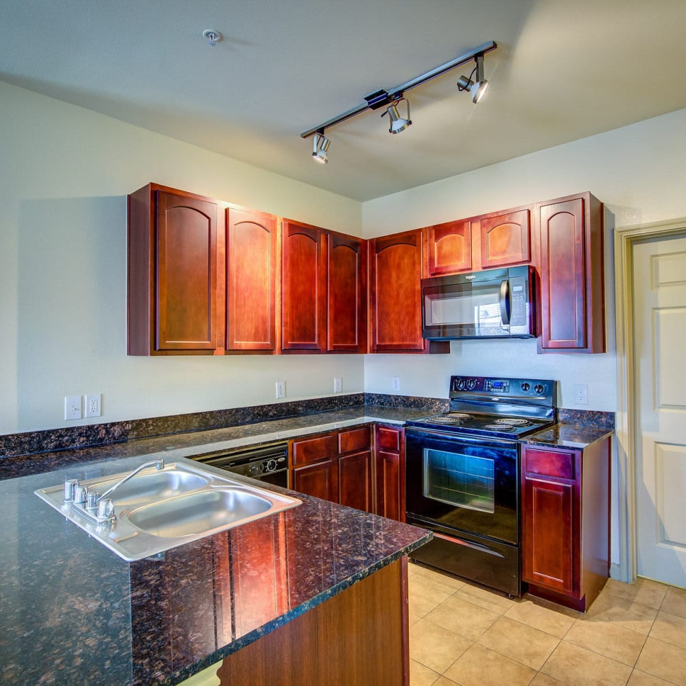 Modern kitchen with great counter space at Estates at Canyon Ridge in San Antonio, Texas