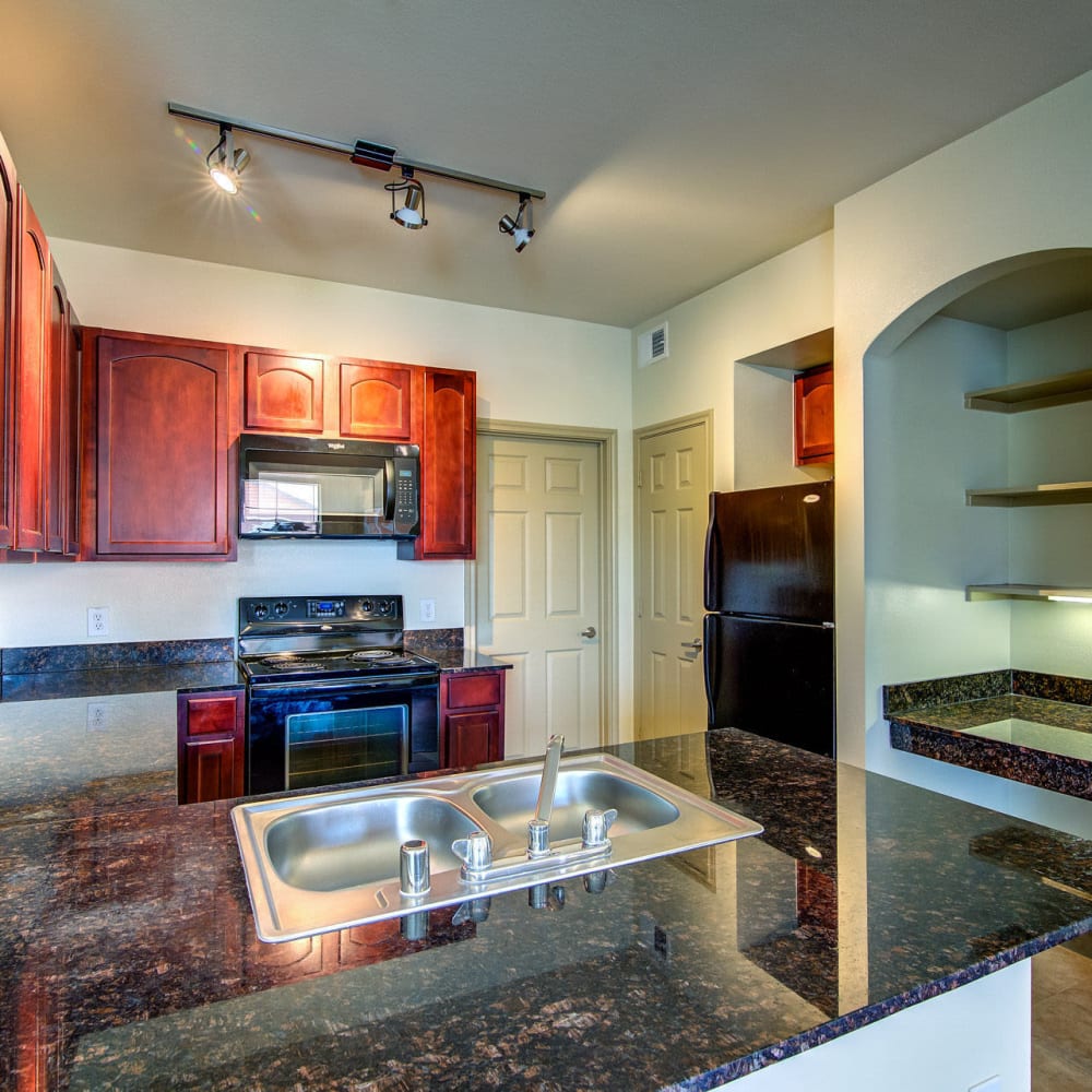 Modern kitchen at Estates at Canyon Ridge in San Antonio, Texas