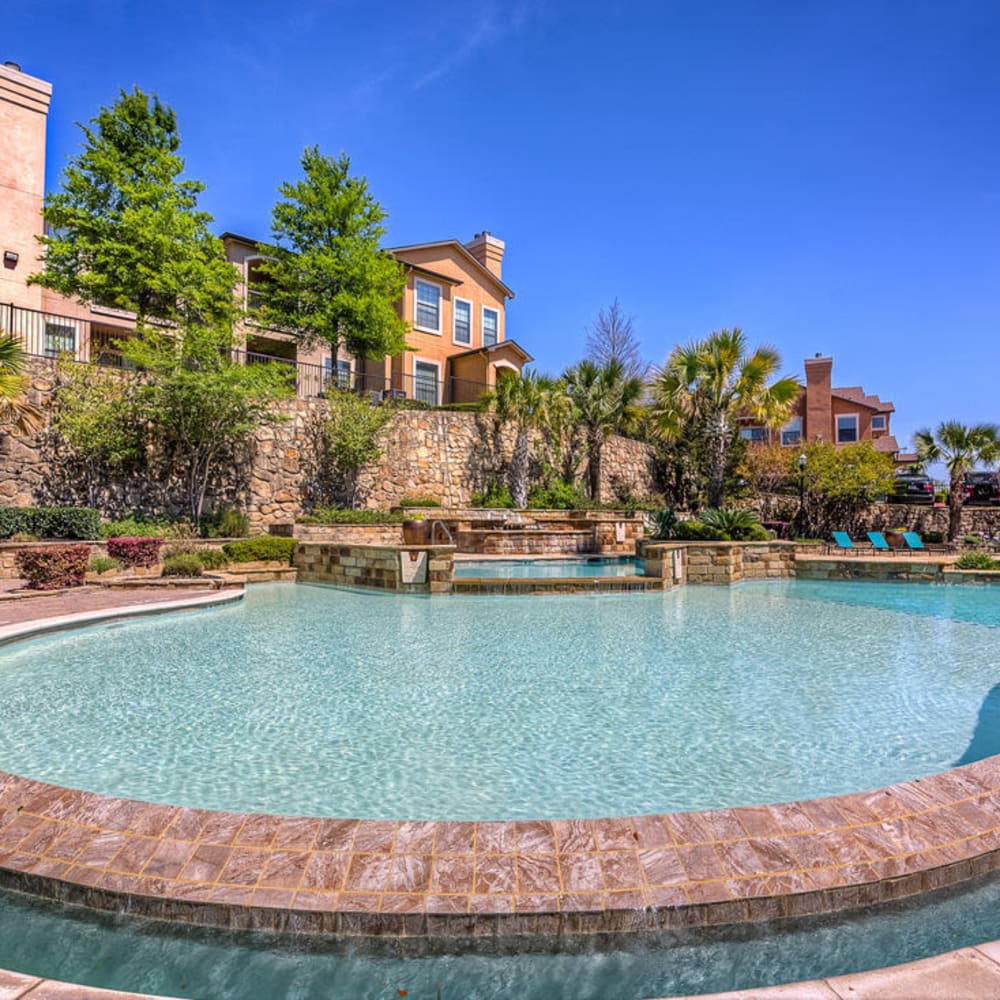 Pleasant pool side views at Estates at Canyon Ridge in San Antonio, Texas