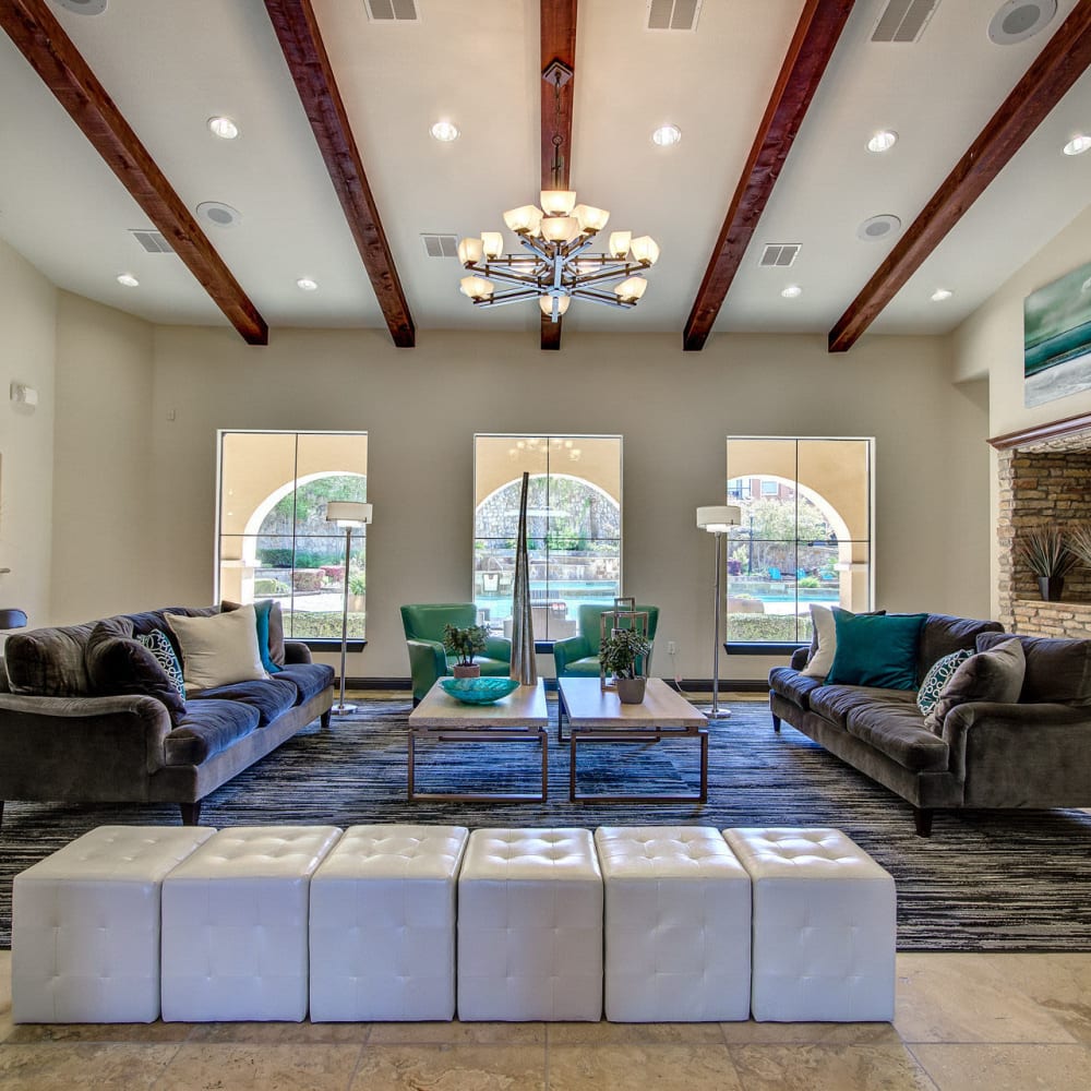 Resident gathering spaces inside the clubhouse at Estates at Canyon Ridge in San Antonio, Texas