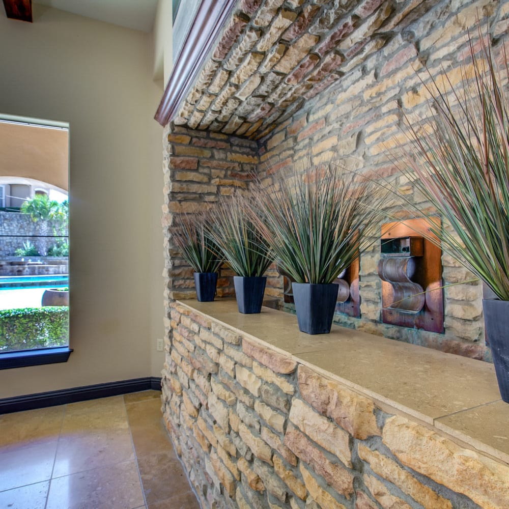 Brick wall features in clubhouse at Estates at Canyon Ridge in San Antonio, Texas