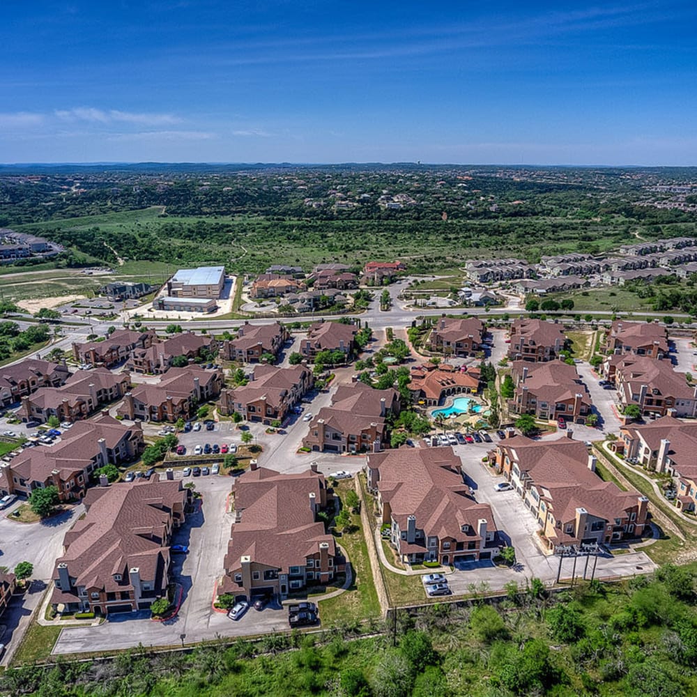Overhead exterior building view at Estates at Canyon Ridge in San Antonio, Texas