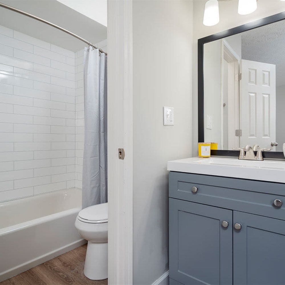 Bathroom with great lighting at Mason Row Townhomes in Dublin, Ohio