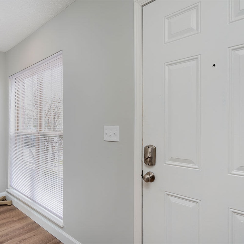 View of the door and door locks in residences at Mason Row Townhomes in Dublin, Ohio