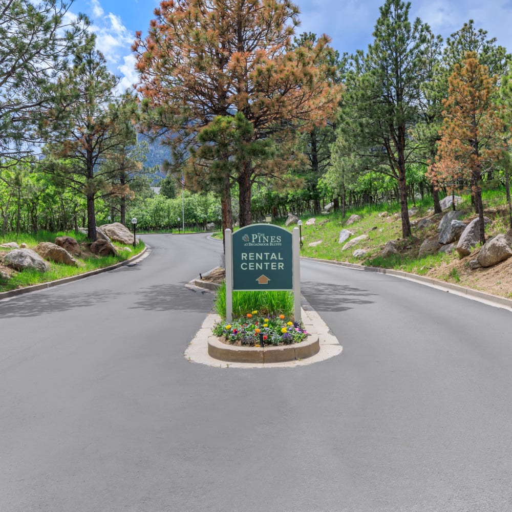 Community entrance at Pines at Broadmoor Bluffs in Colorado Springs, Colorado
