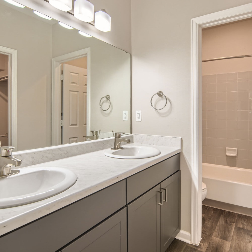 Bathroom with great counter space at Pines at Broadmoor Bluffs in Colorado Springs, Colorado