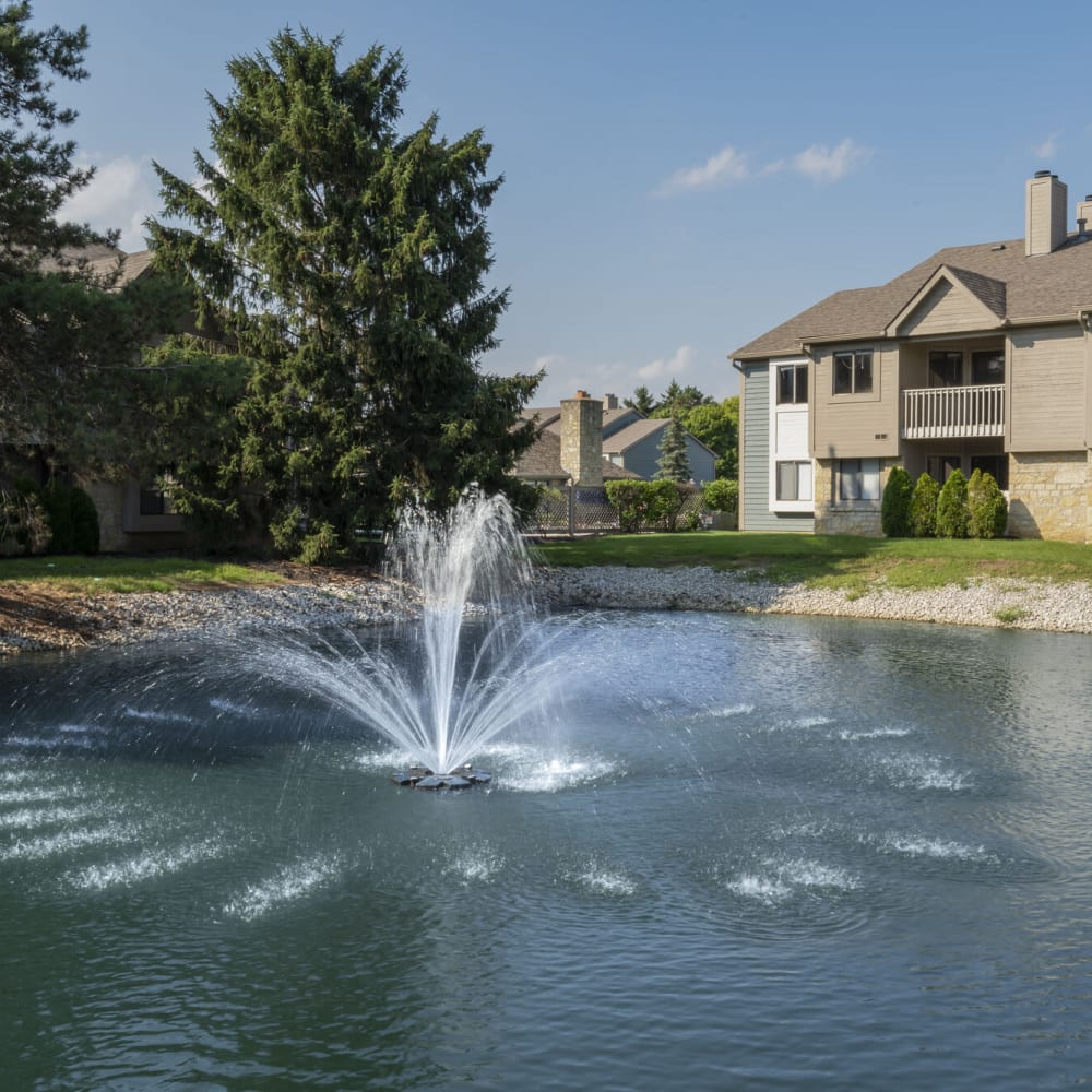Water features in the pond at Ashlar Flats in Dublin, Ohio