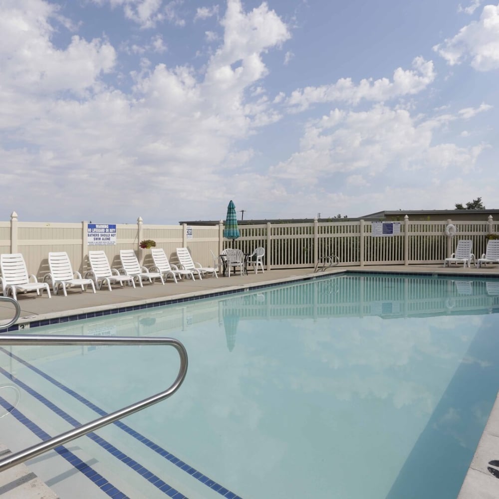 The sparkling community swimming pool at Chadds Ford Apartments in Midvale, Utah