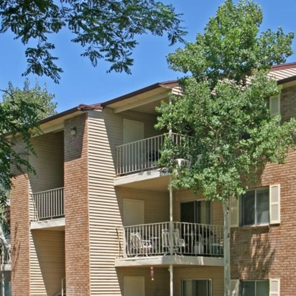 Exterior of an apartment building at Brighton Park Apartments in Salt Lake City, Utah
