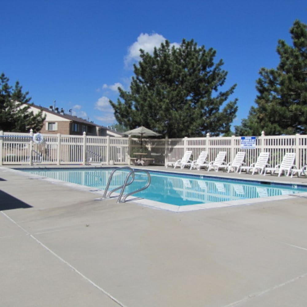 The community swimming pool at Clinton Towne Center Apartments in Clinton, Utah
