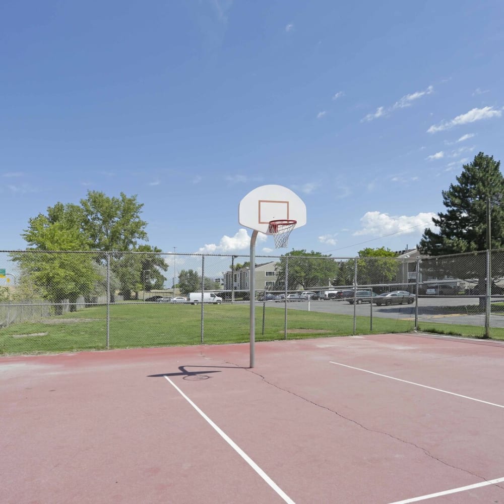 An on-site basketball court at Valley Park Apartments in Salt Lake City, Utah