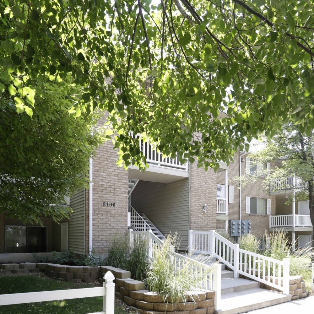 Stairs leading to apartments at Highland Pointe Apartments in Cottonwood Heights, Utah