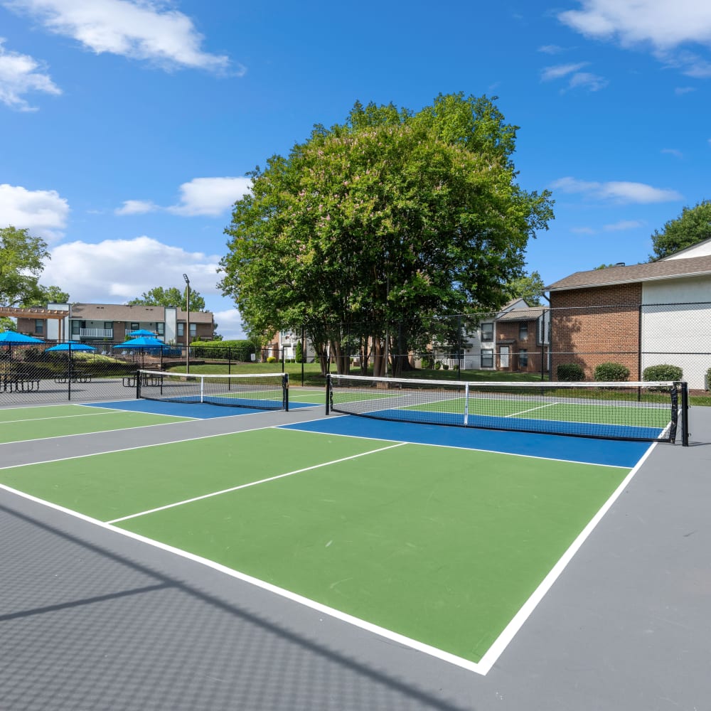 An on-site tennis court for residents at Park West End in Richmond, Virginia