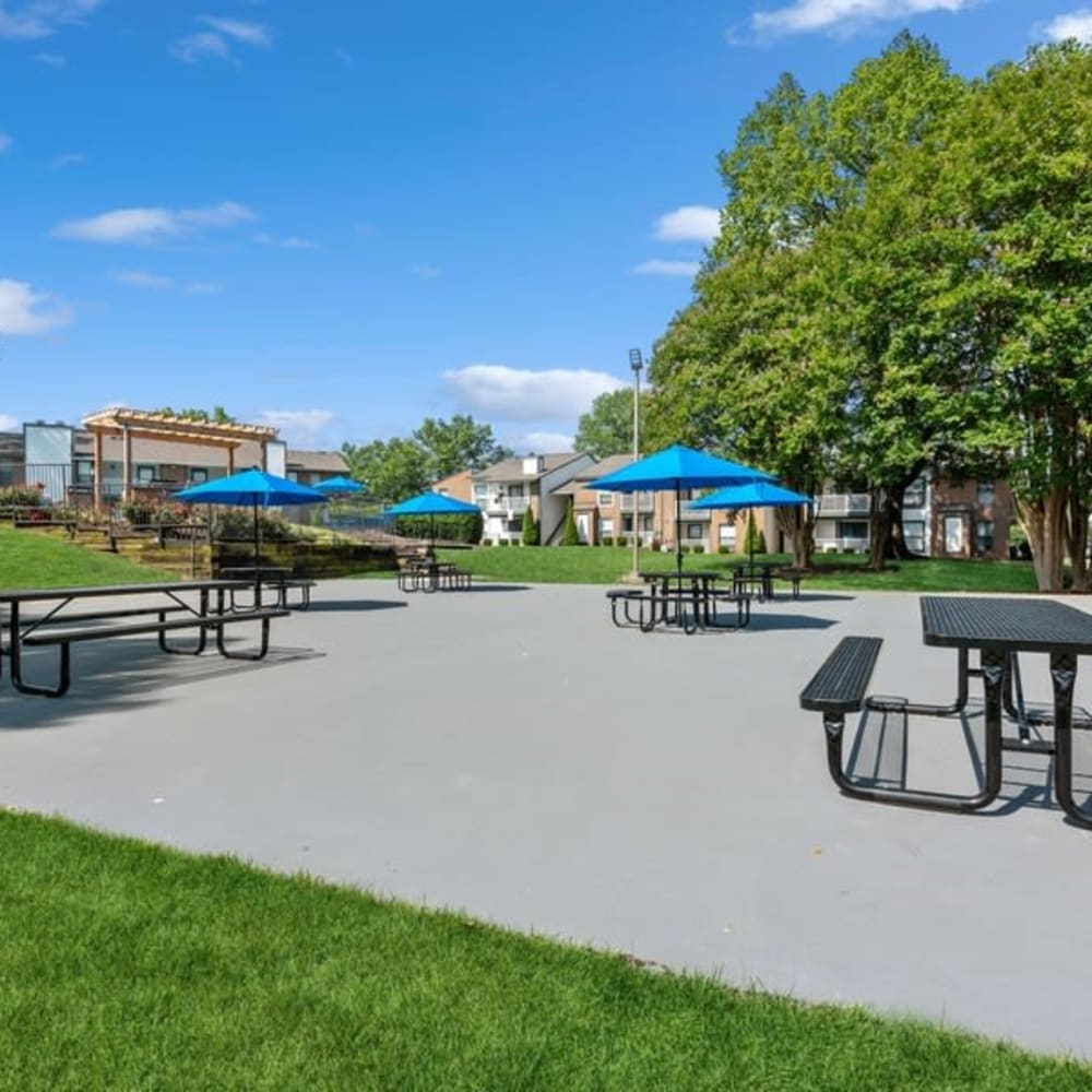 An outdoor seating area for residents at Park West End in Richmond, Virginia