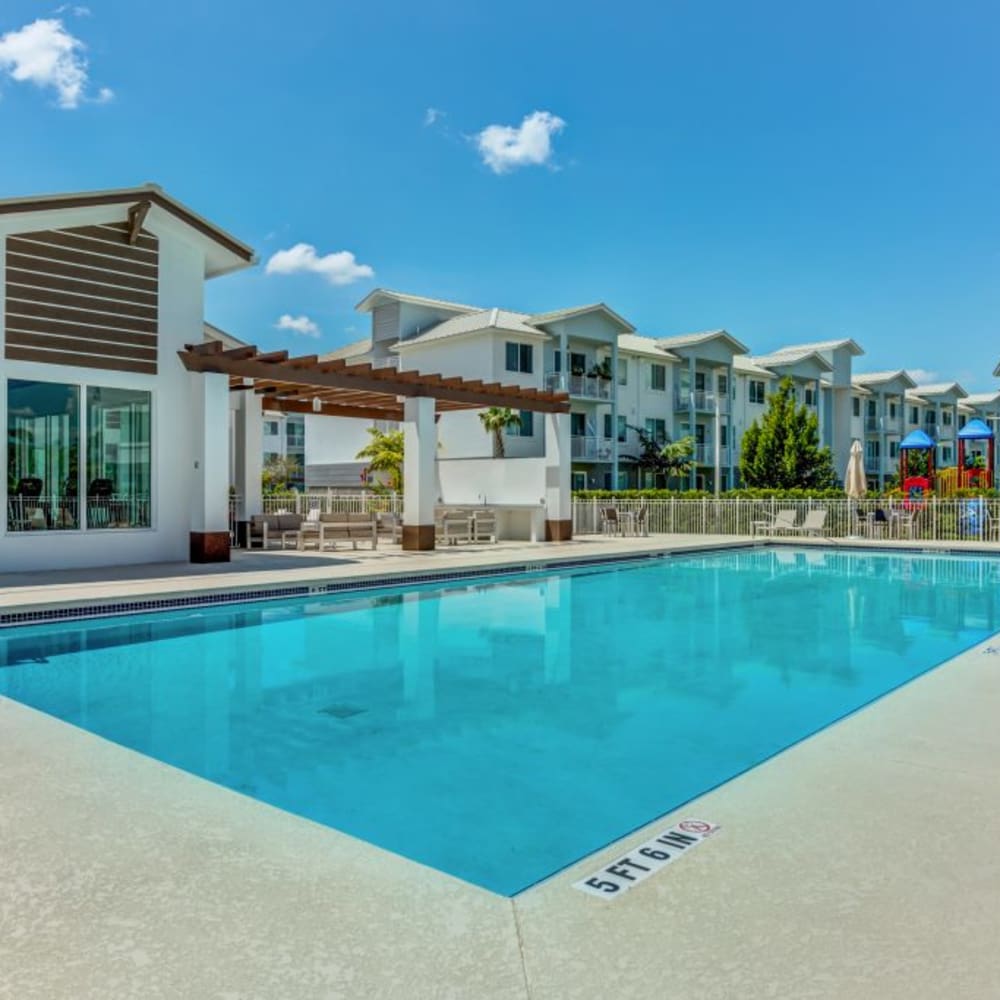 Pool area of community at Palm Beach Preserve in West Palm Beach, Florida