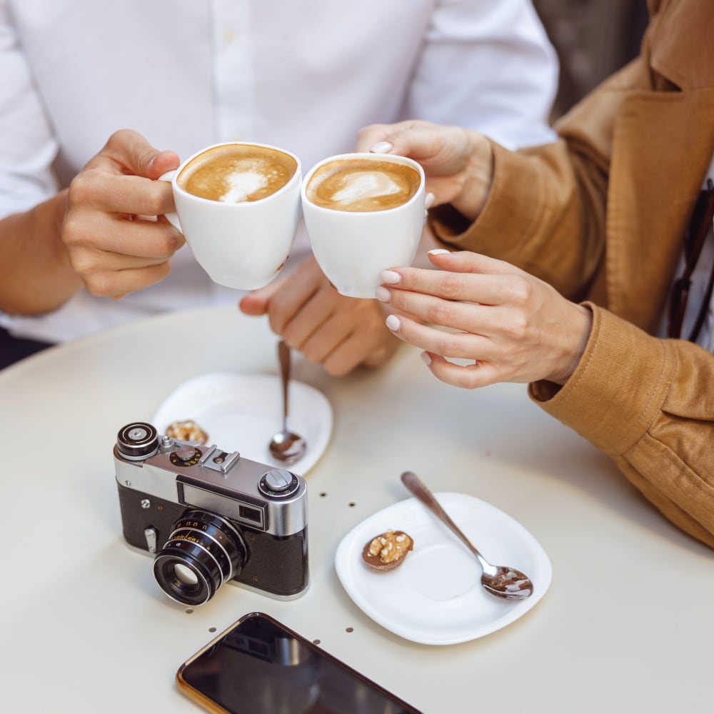 Residents having coffee near Eight Mile House in Stockton, California