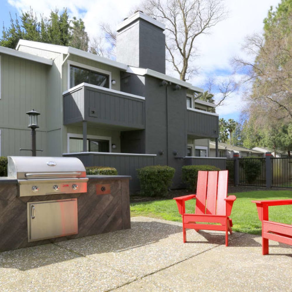 Barbecue grilling station at Ellington Apartments in Davis, California