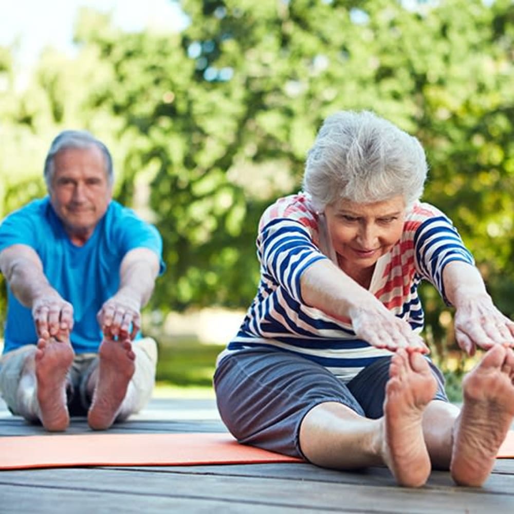 Residents stretching at Greenfield Estates in Akron, Ohio
