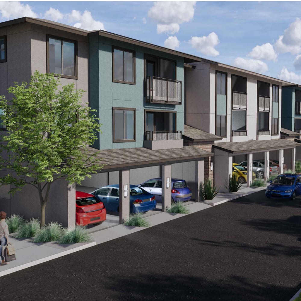 Parking outside the building at Del Corazon Apartments in Santa Rosa, California
