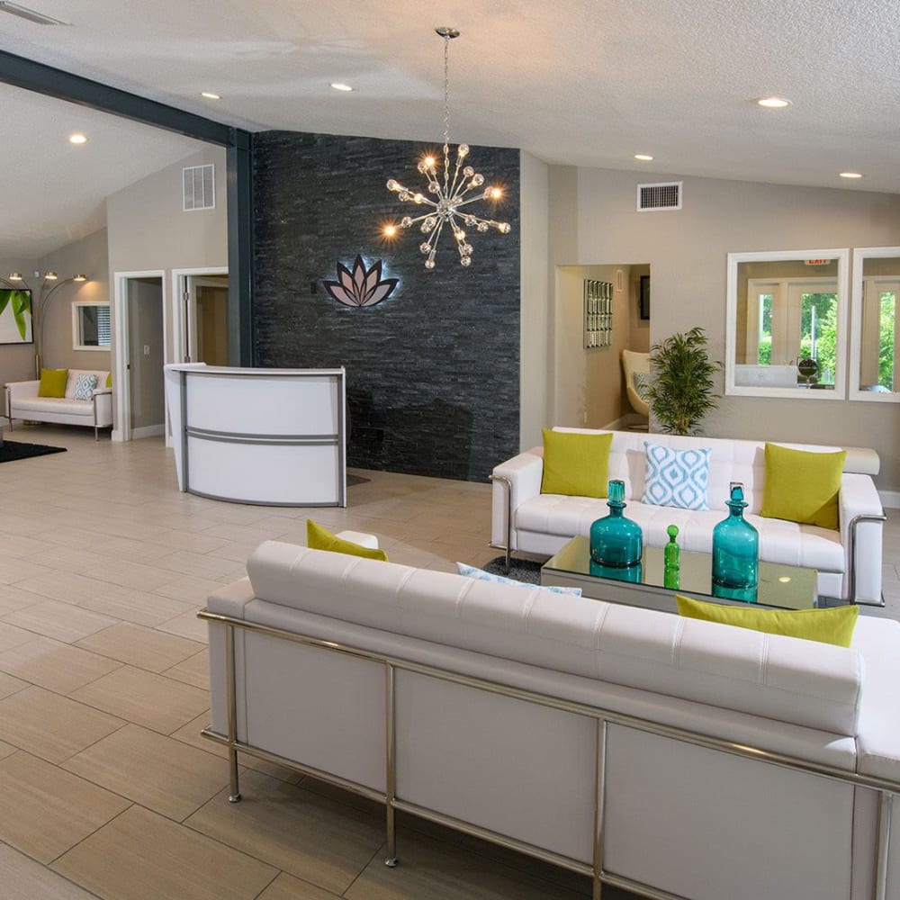 Comfortable interiors in the clubhouse at The Edge at Lake Lotus in Altamonte Springs, Florida