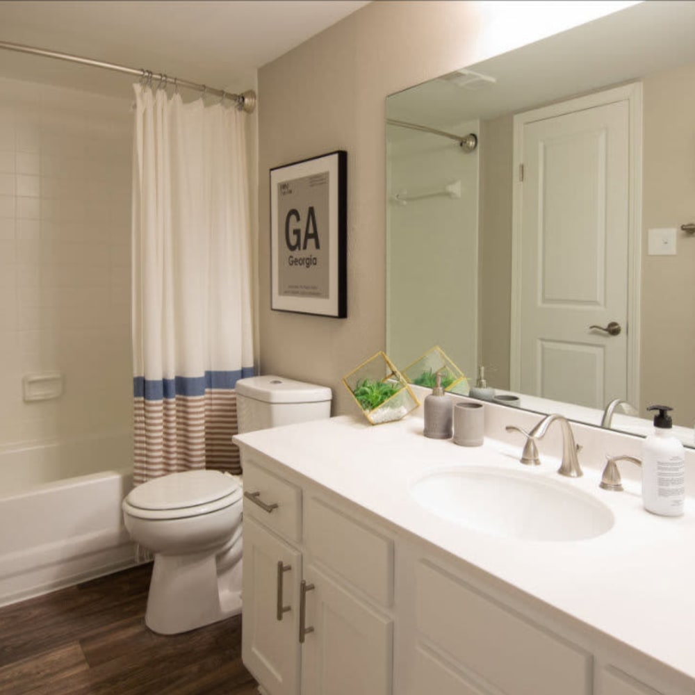 Bathroom with great counter space at Indian Trail in Norcross, Georgia