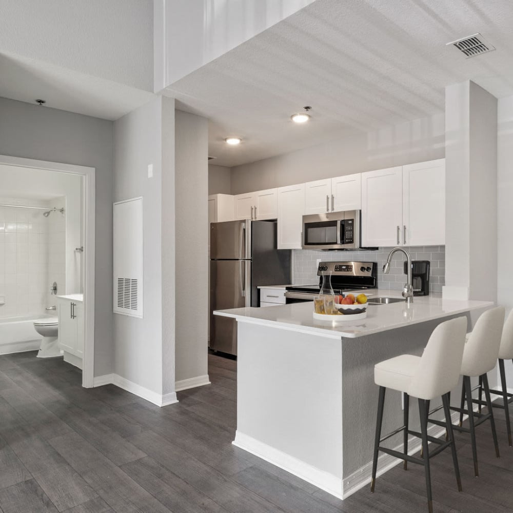 Kitchen with a breakfast bar at Aspire at Gateway in Pinellas Park, Florida
