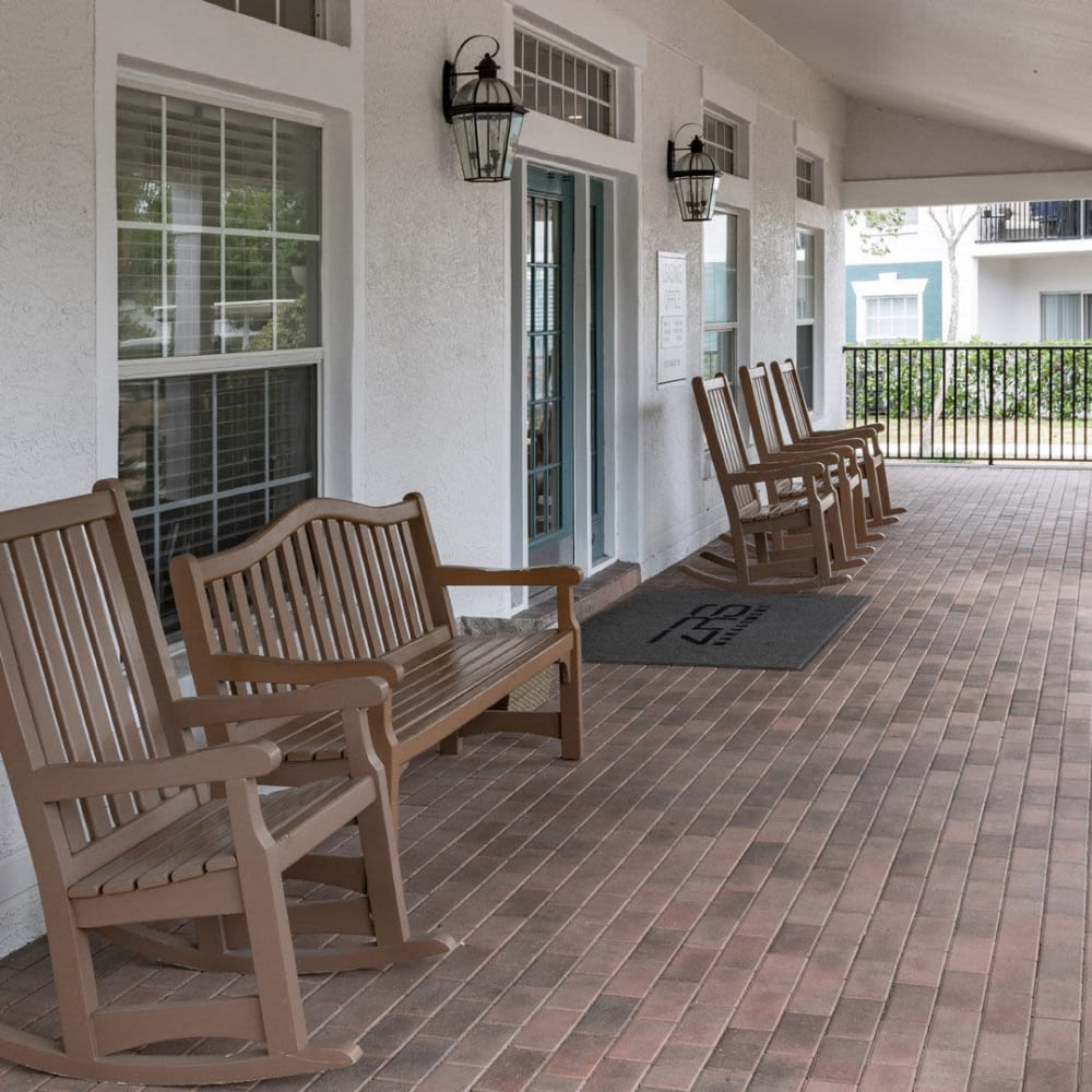 Clubhouse front porch seating at Aspire at Gateway in Pinellas Park, Florida