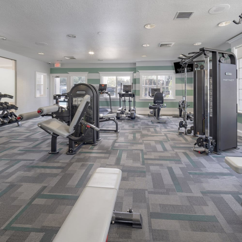 Fitness center with exercise machines at Sabal Palm in Tampa, Florida