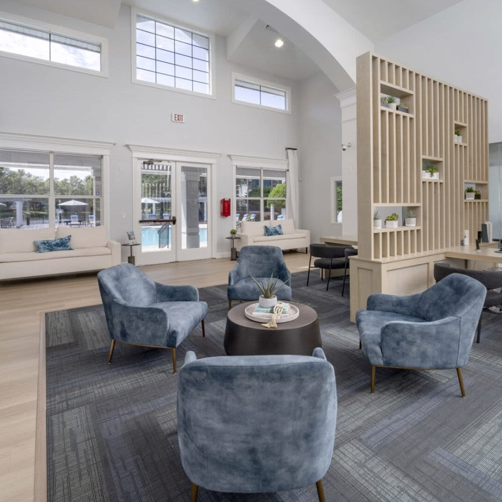 Clubhouse with gathering spaces at Sabal Palm in Tampa, Florida