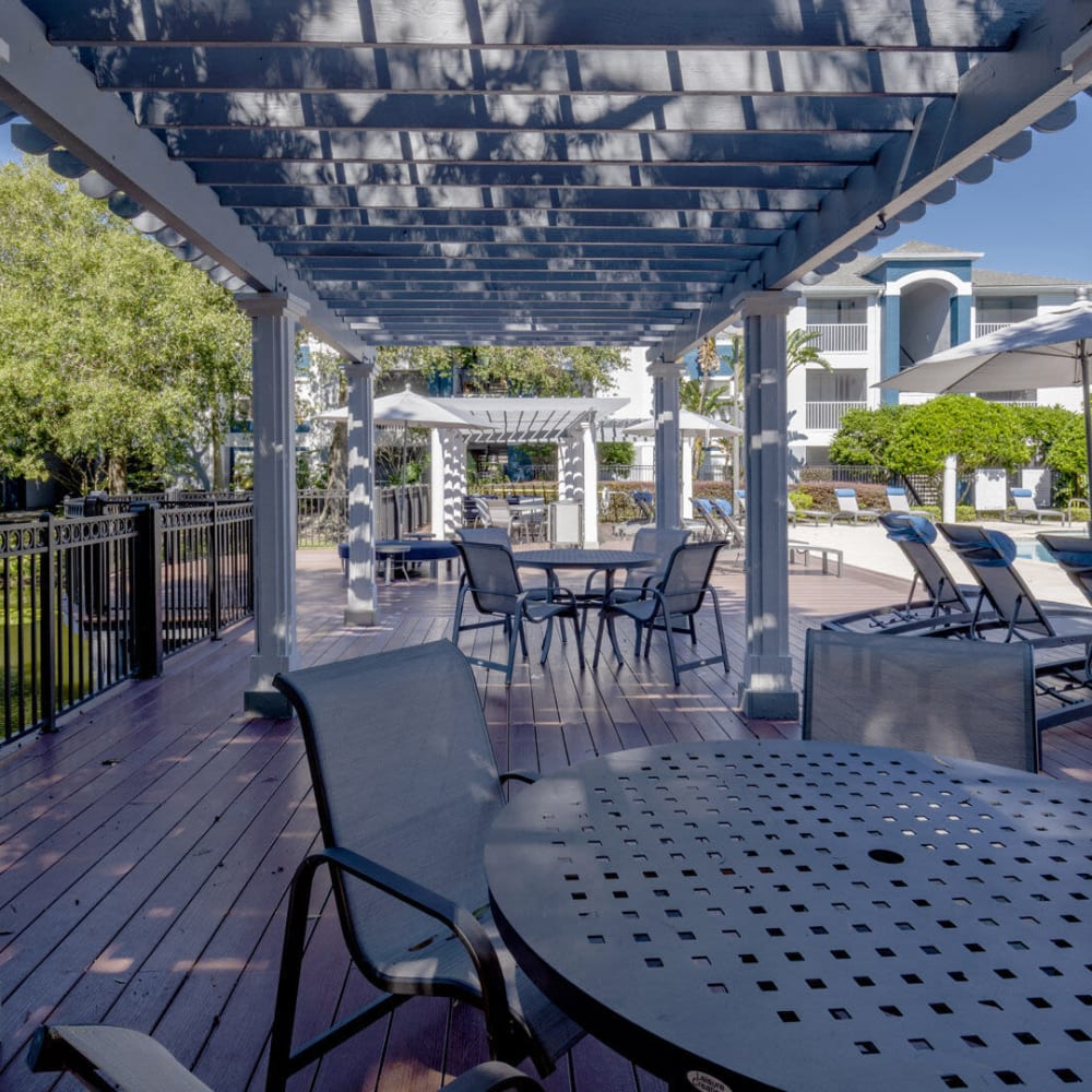 Covered community gathering spaces at Sabal Palm in Tampa, Florida