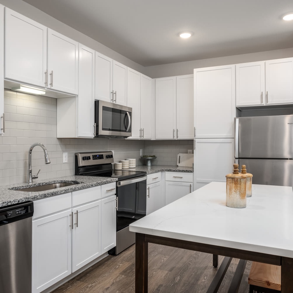 Stainless-steel appliances in an apartment kitchen at Novo Westlake in Jacksonville, Florida
