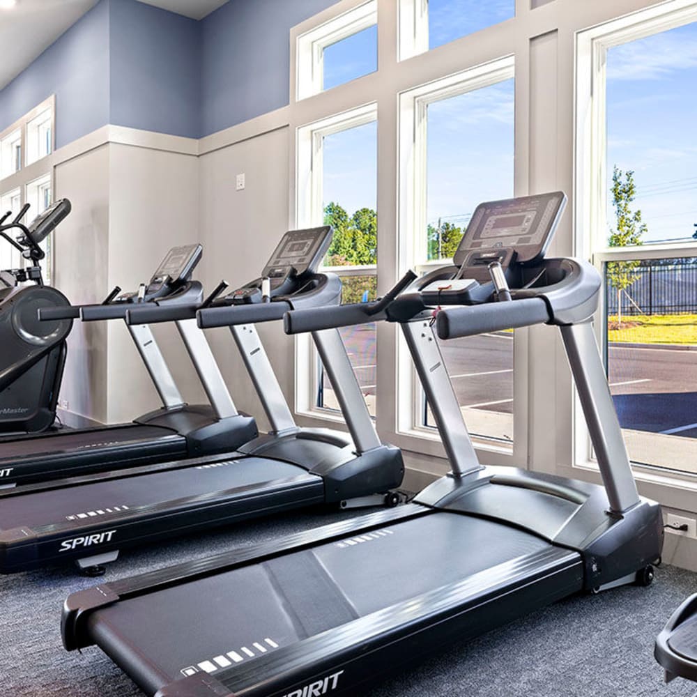 A row of treadmills in the fitness center at Novo Westlake in Jacksonville, Florida