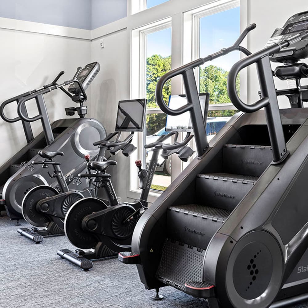 Stairmasters and bikes in the fitness center at Novo Westlake in Jacksonville, Florida