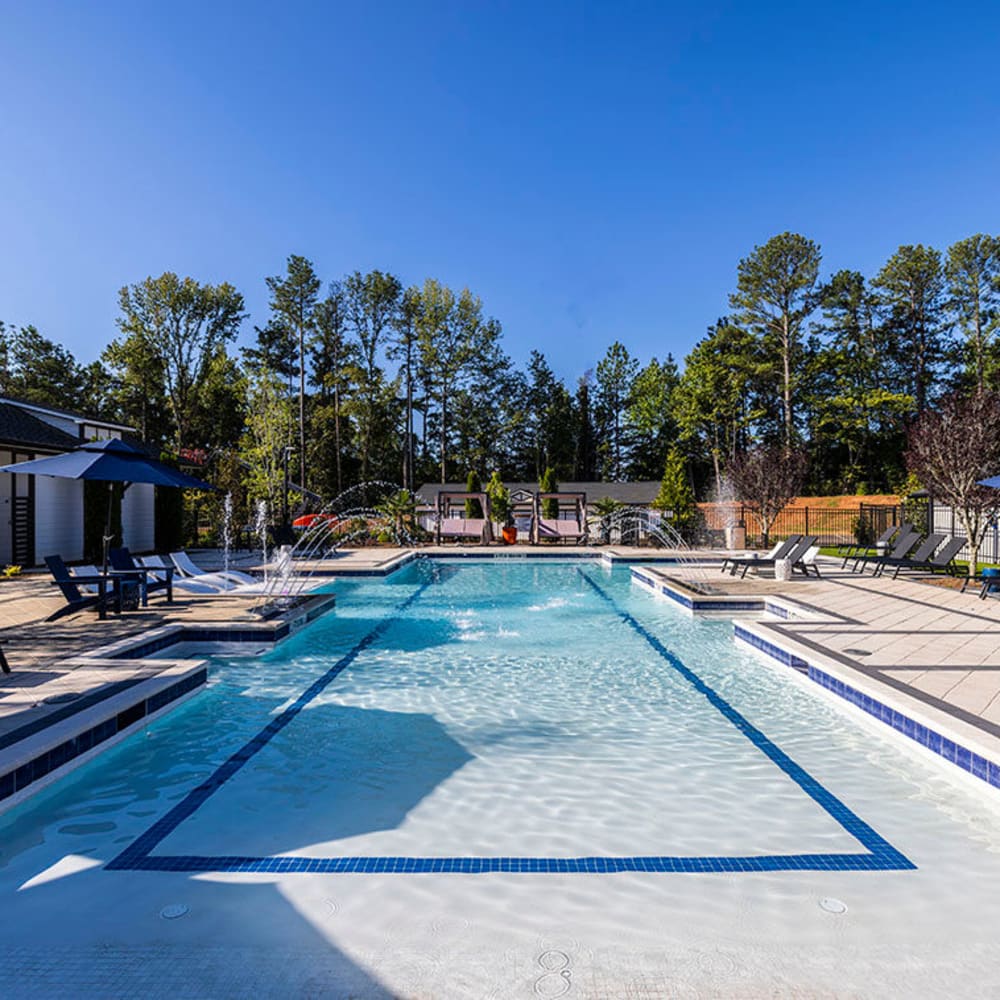 The sparkling community swimming pool at Novo Westlake in Jacksonville, Florida