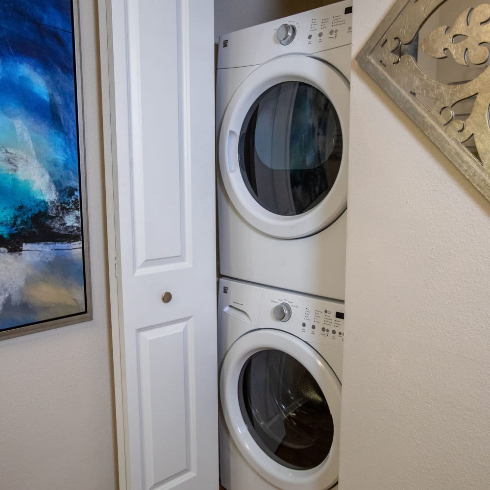 Stacked washer and dryer at Stillwater Palms in Palm Harbor, Florida