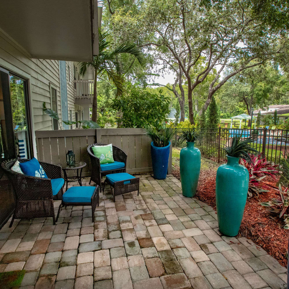 Residents patio at Stillwater Palms in Palm Harbor, Florida