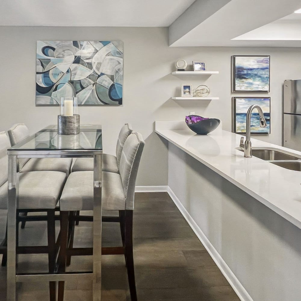 View of kitchen and dinning space at WestEnd Apartments in Tampa, Florida