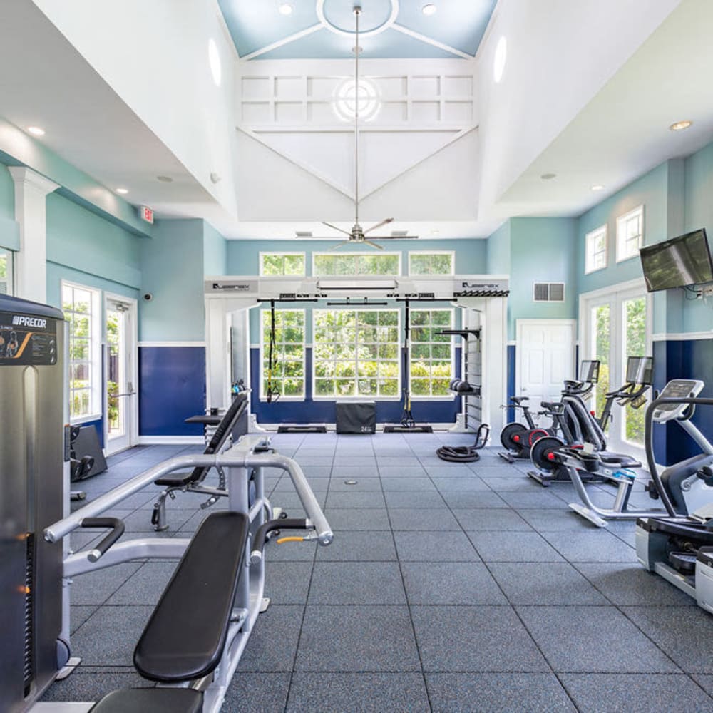Large fitness center at Arbors at Carrollwood in Tampa, Florida
